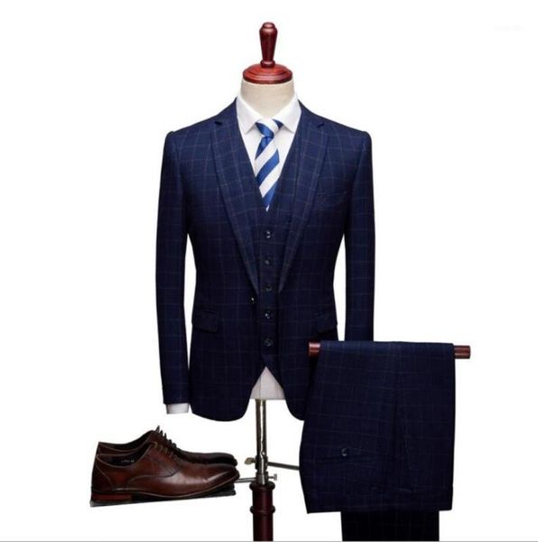 

men's suits & blazers mens 3 piece slim checked suit man trousers blue single breasted vintage suits1, White;black