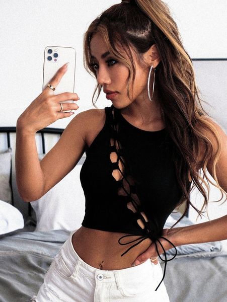 

lace up detail tank l0l8#, White