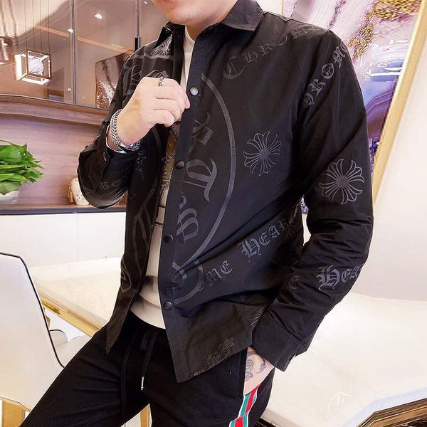 

romantic clover cool chic ins crosin autumn large shirt men's coat trend cross, Black