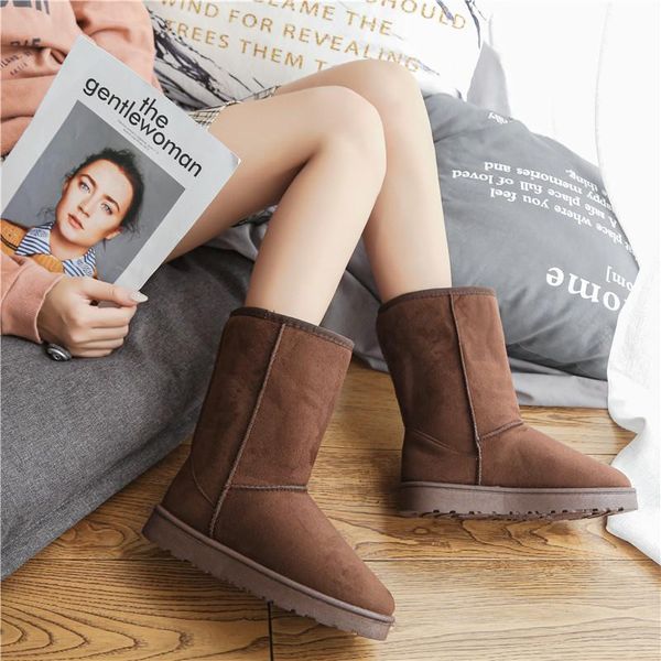 

brand winter womens ladies snow boots design warm plush fur flat platform female bootie femmes bottes large size, Black