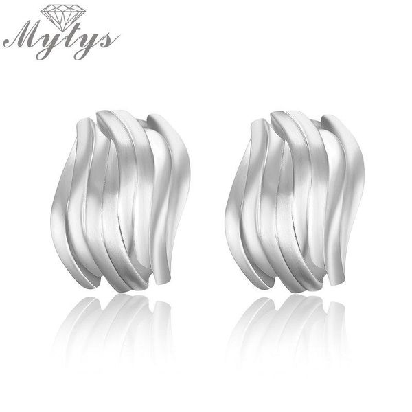 

mytys silver color geometric streamline earrings for women new fashion trendy lines brincos jewelry stud earrings ce529 ce530, Golden;silver