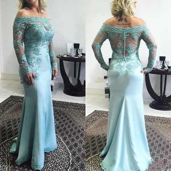 

mermaid long sleeve formal dresses prom party gown off-shoulder applique bateau bridesmaid dresses evening dress elastic satin1, White;black