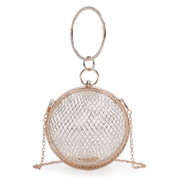 

2020 round bags golden evening clutch bag women bags wedding shiny handbags bridal metal bow clutches bag chain shoulder