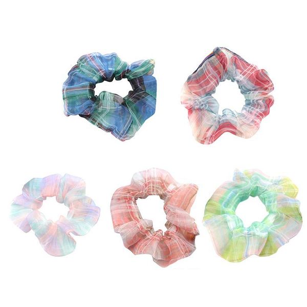 

eugen yarn soft elastic hair band headband chiffon scrunchie women girls hair rubber bands accessories ponytail holder, Slivery;white