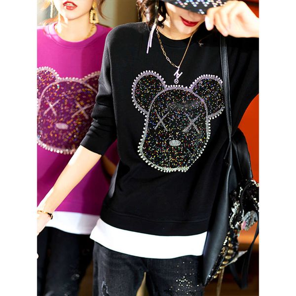 

piece drill bear sweater fall 2020 new loose women's space cotton ip1q, Black