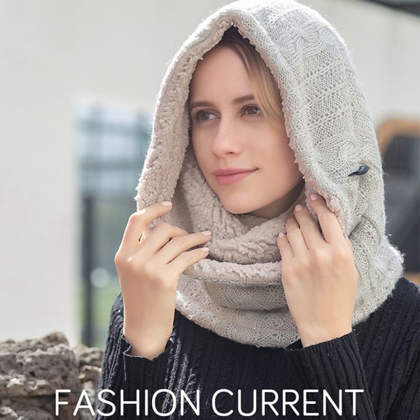 

winter cold proof, warm and thickened plush multi functional neck cover hat hooded scarf female student korean version, Blue;gray