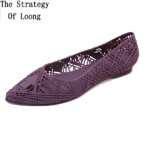 

summer fashion simple women hollow shallow pointed toe jelly shoes flats ladies slip-on cover heels beach sandals 20200305, Black