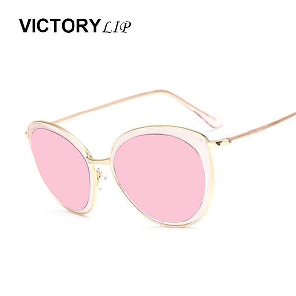 

sunglasses victorylip cat eye oval lens pink metal temple fashion small size brand designer mirror women sun glasses lady female, White;black