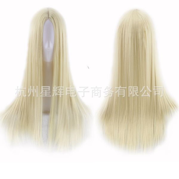 

new wig popular style european and american ladies split long straight african wig long hair chemical fiber headset wig wholesale, Black