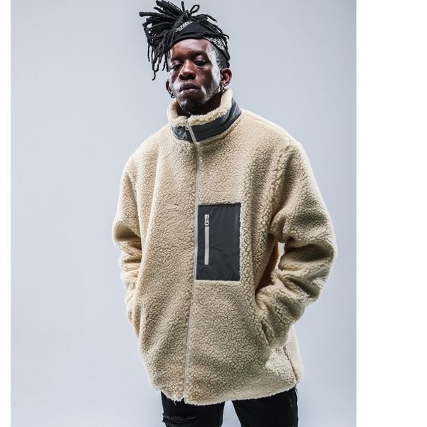 

high street polar fleece jacket men thick coral fleece coat high collar oversize winter warm coat men thick jacket 201104, Black;brown