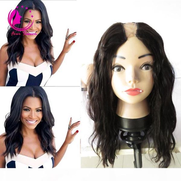 

unprocessed brazilian virgin human hair u part wigs natural wave human hair wigs middle side upart wavy none lace wig for black women, Black;brown