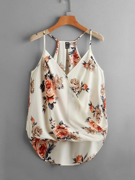 

floral print high low hem cami q6xg#, White