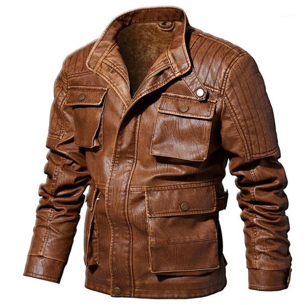 

kimsere men's vintage leather biker jackets and coats winter warm pu motorcycle jacket outerwear fleece lined thicken thermal1, Black