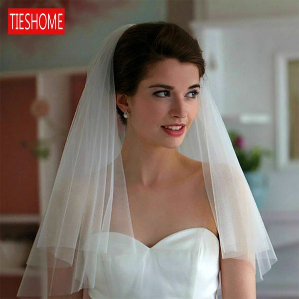 

fashion white short bridal veil two layer 75cm with combe ivory veils for wedding party tulle veiling, Black