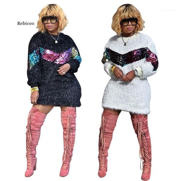 

autumn winter women sequin sweaters mohair knitted ladies o-neck casual long sleeved knitwear female jumper1, White;black