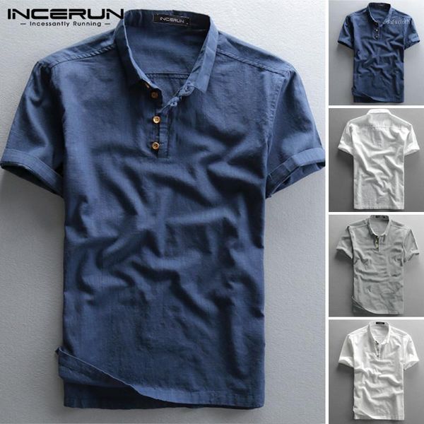 

men plain short sleeve shirts casual turn down collar solid color shirt man cotton button up blouse leisure brand incerun1, White;black