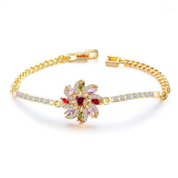 

fashion zircon flower lady bracelet personality imitation gold color crystal bracelet holiday gift 3-5461, Golden;silver