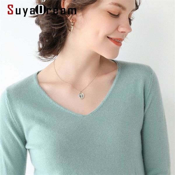 

suyadream woman basic wool sweaters 100%wool v neck pullovers solid sweaters fall winter bottoming shirts knitwear 201221, White;black