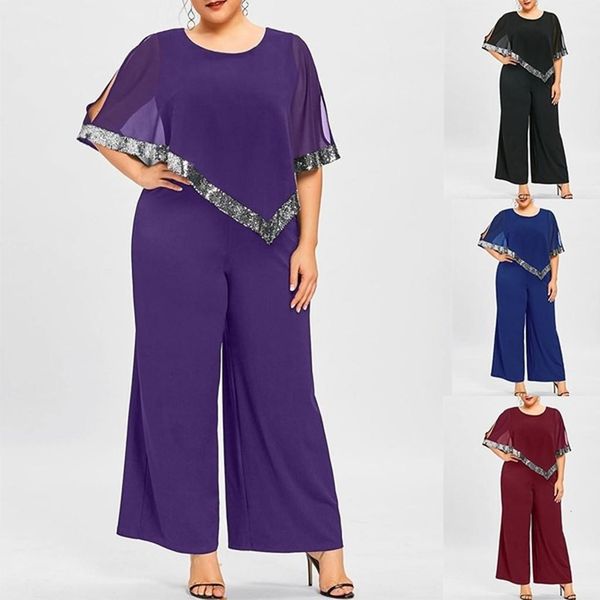 

женщины плюс размер комбинезон zipper sequined overlay sexy wide leg комбинезон повседневный элегантный партия rompers body mujer # 3s, Black;white