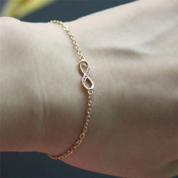 

infinity number 8 chain bracelets fashion infinity bracelet for women with crystal stones bracelet bileklik, Golden;silver
