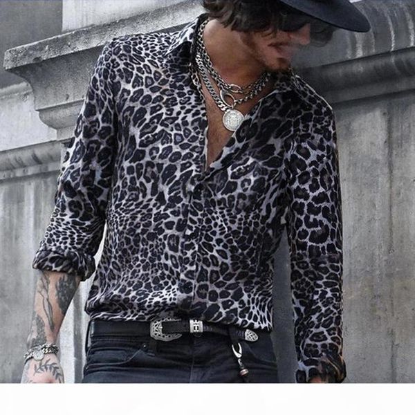 

men shirt men's leopard print shirt 2020 fashion nightclub party prom men shirt slim long sleeve hawaiian shirts male, White;black