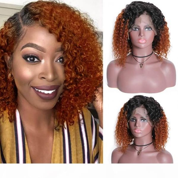 

tkwig wine red color short 13x4 lace front human hair curly bob 150 preplucked human hair series, Black;brown