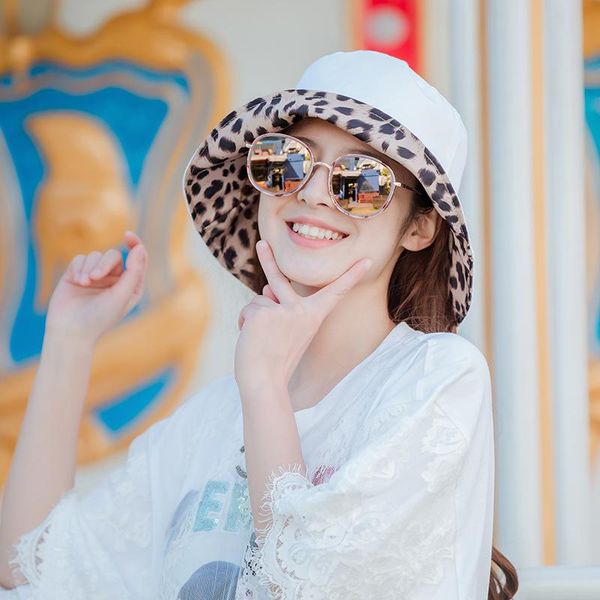 

двухместный леопардовый принт шаблон ведро шляпа женские летние хлопчатобумажные дышащие досуг боб колпачки открытый спортивный повседневный, Black;white