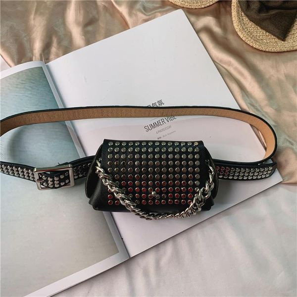

personalized girl waist pack rivet hip hop chain fashion waist belt bag summer mini phone pouch casual women's pack da60yb