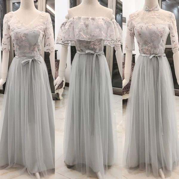 

embroidery party beach plus size junior women ladies dusty blue gray bridesmaid dresses sisters wedding tulle bandage dress 99, White;pink