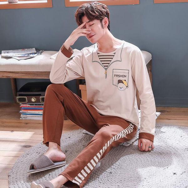 

anime pajamas for man long-sleeved cotton men pajamas set casual comfortable sleep thicken spring and autumn cartoon pijama, Black;brown