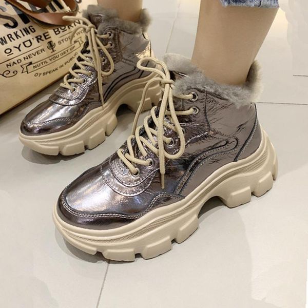 

wool women's boots 2020 winter new thick-soled female boots plus velvet warm casual women's shoes leather booties, Black