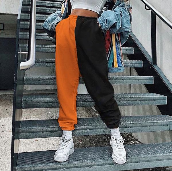 

patchwork contrast color women pants hip hop loose high street casual female trousers skateboard harem pants fashion streetwear ly1229, White