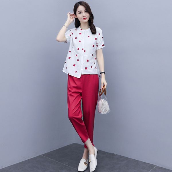 

2020 summer cotton linen linen two piece pants cotton hemp leisure wide leg capris fashion suit women's age reduction ytctv, Gray