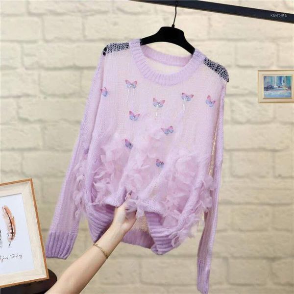 

spring and autumn new style lace flower sweet girl sweater korean loose knit sweater women casual oversized1, White;black