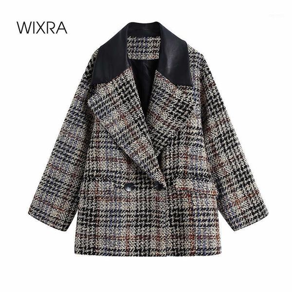 

wixra womens jackets vintage high street female patchwork turn down collar plaid outerwears 2021 spring autumn new1, Black;brown