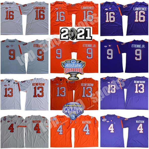 

2021 sugar bowl clemson tigers trevor lawrence jersey 16 ncaa deshaun watson 9 travis etienne jr hunter renfrow amari rodgers orange purple, Black