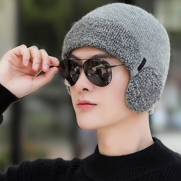 

winter hat skullies beanies for men knitted hat women mask thick balaclava earflap wool bonnet male beanie hats cap, Blue;gray