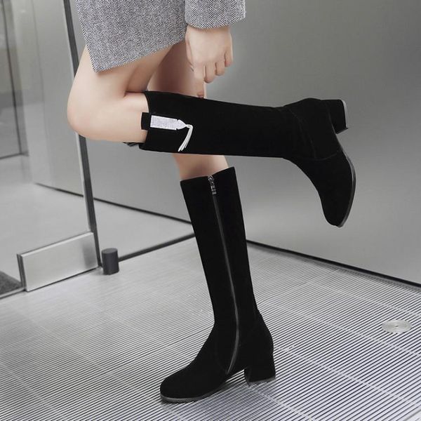 

boots big size 9 10 11 round head pure salad zipper water drill fringed thick-heeled, Black