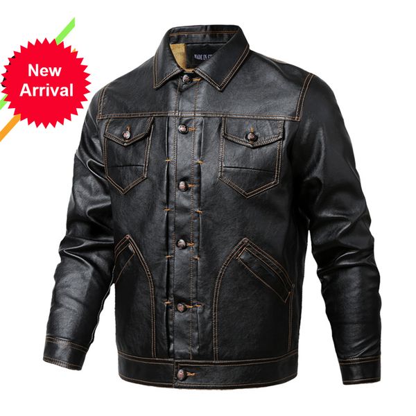 

2021 new overcoat men's street windbreaker coat plush men leather locomotive fur clothing pu embroidery casual jacket d6gj, Black