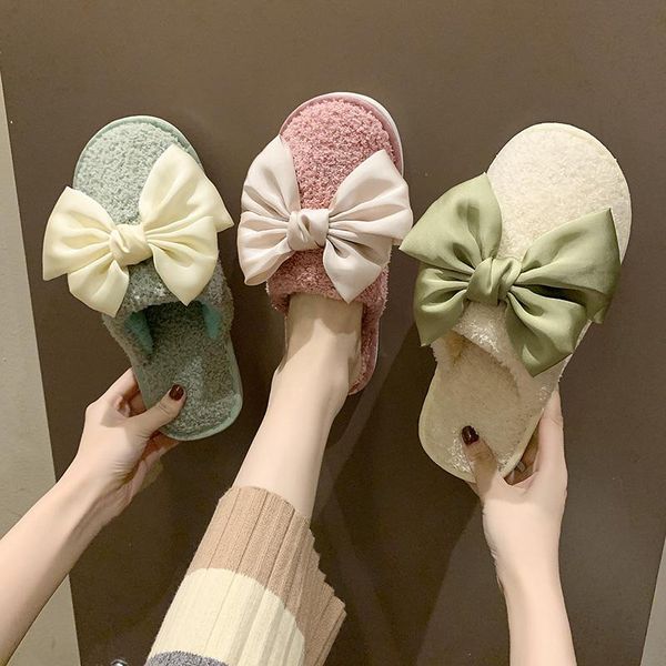 

female shoes ladies' slippers cover toe butterfly-knot fur flip flops luxury slides 2020 soft plush flat designer with fur, Black