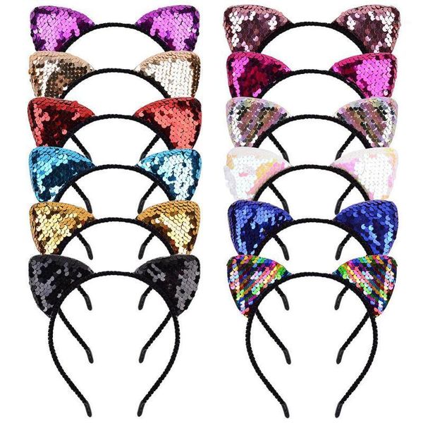 

hair accessories 1pcs solid hairbands cat ear sequins hairband for girls women hoop handmade headdress gifts accessories1, Slivery;white