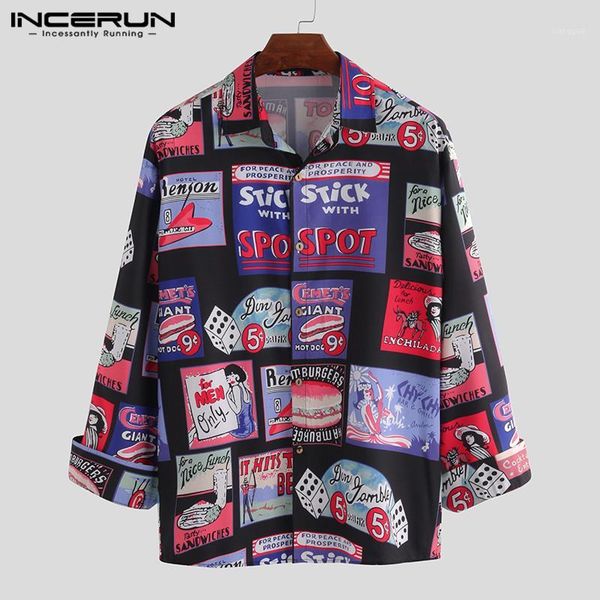 

incerun men printed shirts streetwear 2019 turn-down collar long sleeve loose vintage camisa korean casual brand shirt men s-5xl1, White;black