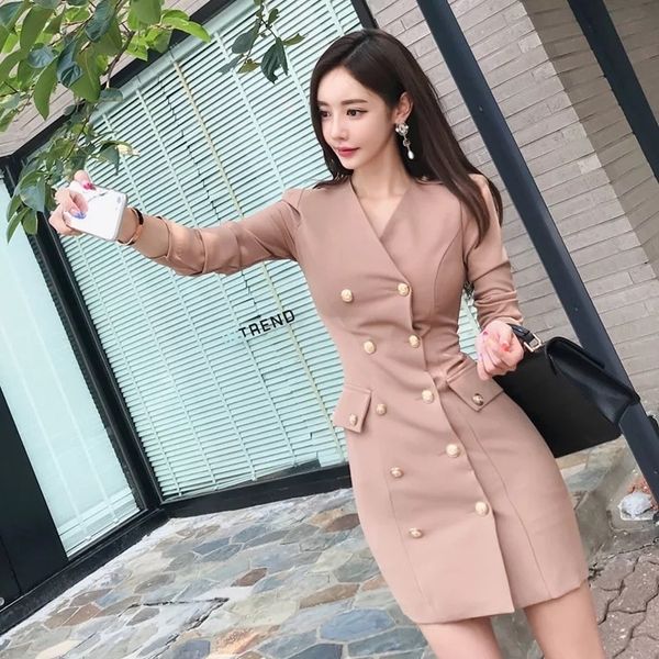 

fashion women work style double-breasted coat new arrival korean outdoor temperament solid comfortable elegant thick slim jacket 201017, Black;brown