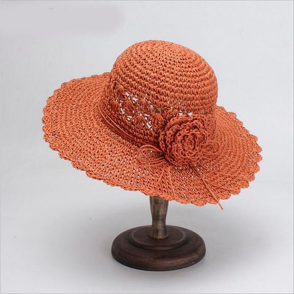 

wide brim hats 2021 fashion design handmade straw hat women flower foldable brimmed sun summer for, Blue;gray