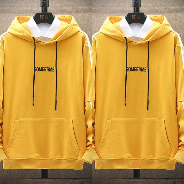 

длинный рукав футболка свитера падения с капюшоном мужчин 2020 новой свободная негабаритного свитер с капюшоном тенденция корейской модой фу, Black