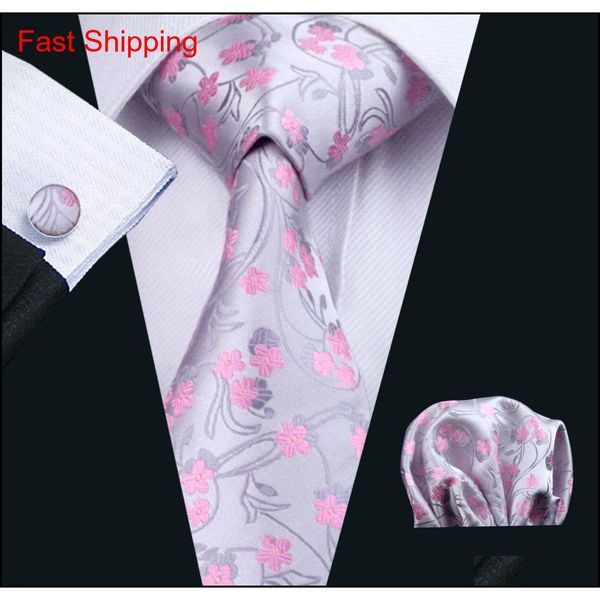 

tie pocket square cufflinks set for men pink gray floral classic silk jacquard woven meeting business qylecu dh_seller2010, Black;blue