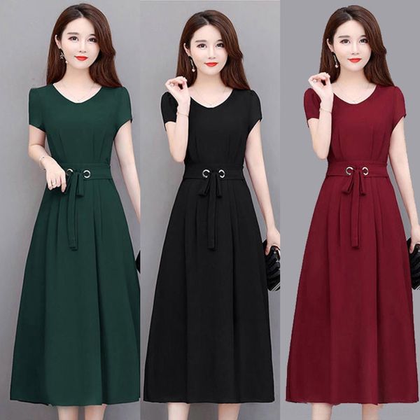 

2020 od9hq skirtlong lady большого размера женщины с короткими рукавами широкой юбкой длиной skirtmid-длиной более-колено платья ремня тонко, Black;gray