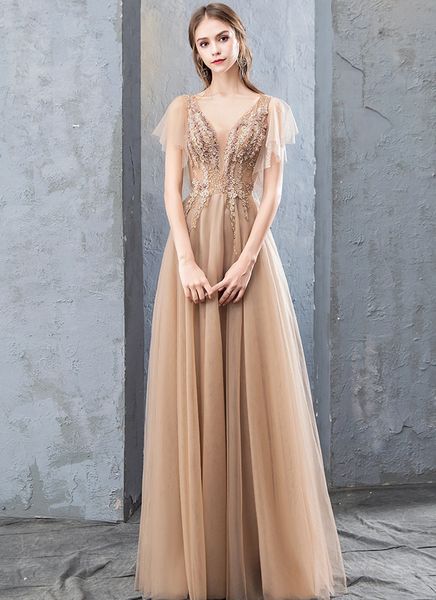 

2020 gorgeous a-line v-neck formal evening gowns long floor length tulle empire waist appliques lace up ruched wedding dresses, Black