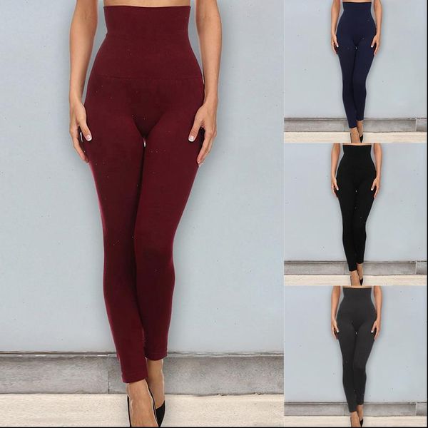 

fashion women empire waist tummy compression control slimming leggings plus velvet high waist yoga pants 3xl autumn winter, Black