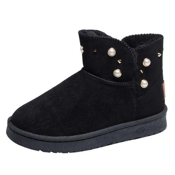 

winter women's boots ladies snow boots 2020 new winter fashion round toe mid-tube snow flat warm women's cotton shoe, Black